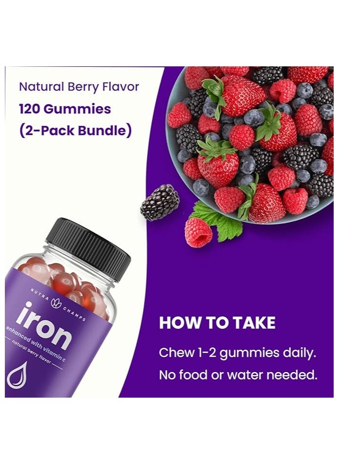 NutraChamps NutraChamps Iron Enhanced with Vitamin C Natural Fruit flavor 60 Gummies (Pack of 2)  - Image 3