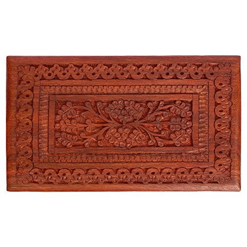 ITOS365 Handmade Wooden Keepsake Storage Case Jewelry Box Jewel Organizer - Floral Hand Carvings with Brass Inlay - Gifts for Women, 8 x 5 Inches - Image 4