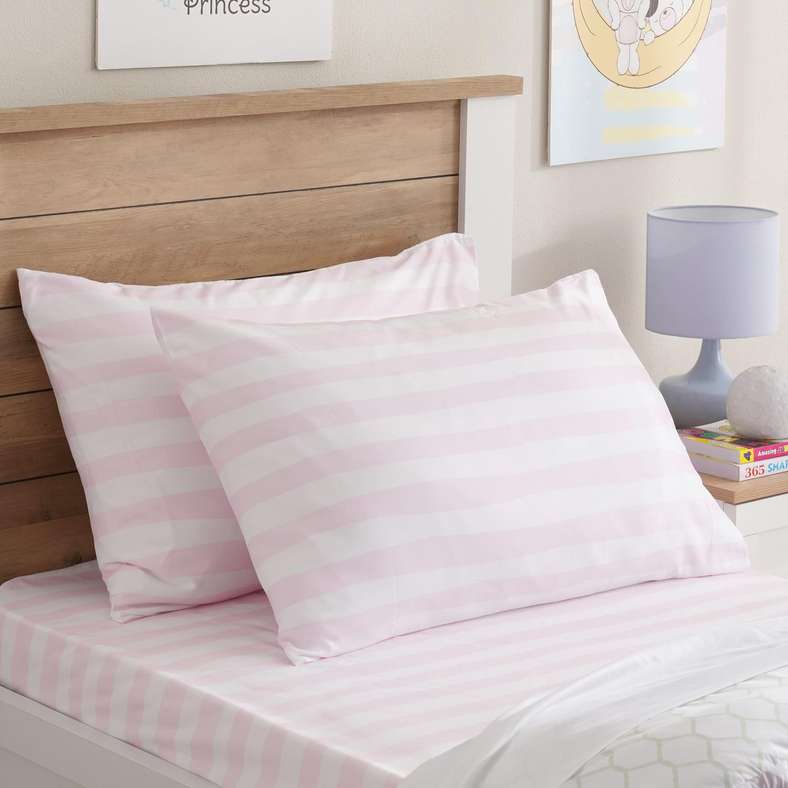 Pan Home طقم أغطية وسائد مخططة باللون الوردي للأطفال