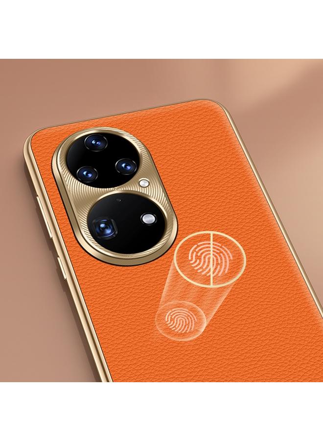 اس-توب جراب لهاتف Huawei P50 Pro مصنوع من الجلد الطبيعي بنسيج الليتشي - Image 5