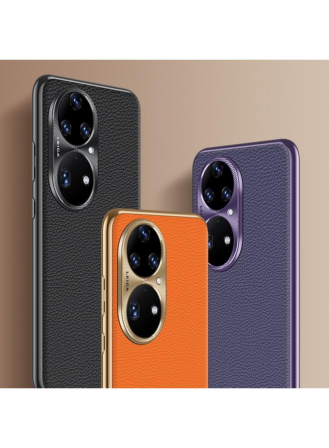 اس-توب جراب لهاتف Huawei P50 Pro مصنوع من الجلد الطبيعي بنسيج الليتشي - Image 2