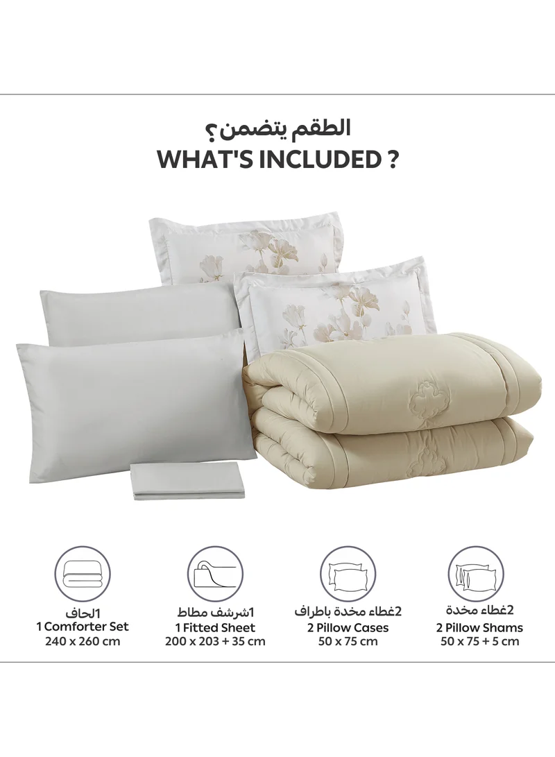 Donetella Bedding Comforter Set, King Size Fits 200x200 cm - 6-Pcs Digital Print Quilted Bed Set, Microfiber Fabric - 1 Comforter, 1 Fitted Sheet, 2 Pillow Shams, 2 Pillowcases