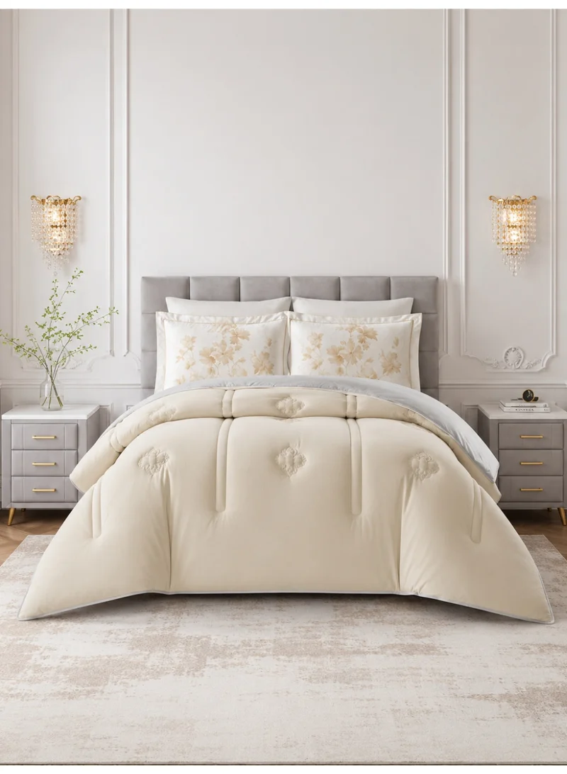Bedding Comforter Set, King Size 240x260 cm - 6-Pcs Digital Print Quilted Bed Set, Microfiber Fabric - 1 Comforter, 1 Fitted Sheet, 2 Pillow Shams, 2 Pillowcases
