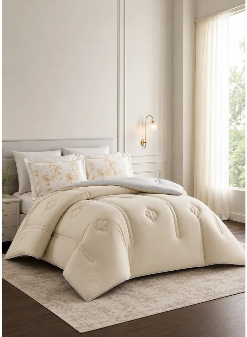 Donetella KING - 6Pcs (200x200) Bedding Comforter Set, King Size 240x260 cm - 6-Pcs Digital Print Quilted Bed Set, Microfiber Fabric - 1 Comforter, 1 Fitted Sheet, 2 Pillow Shams, 2 Pillowcases  | Best Price UAE