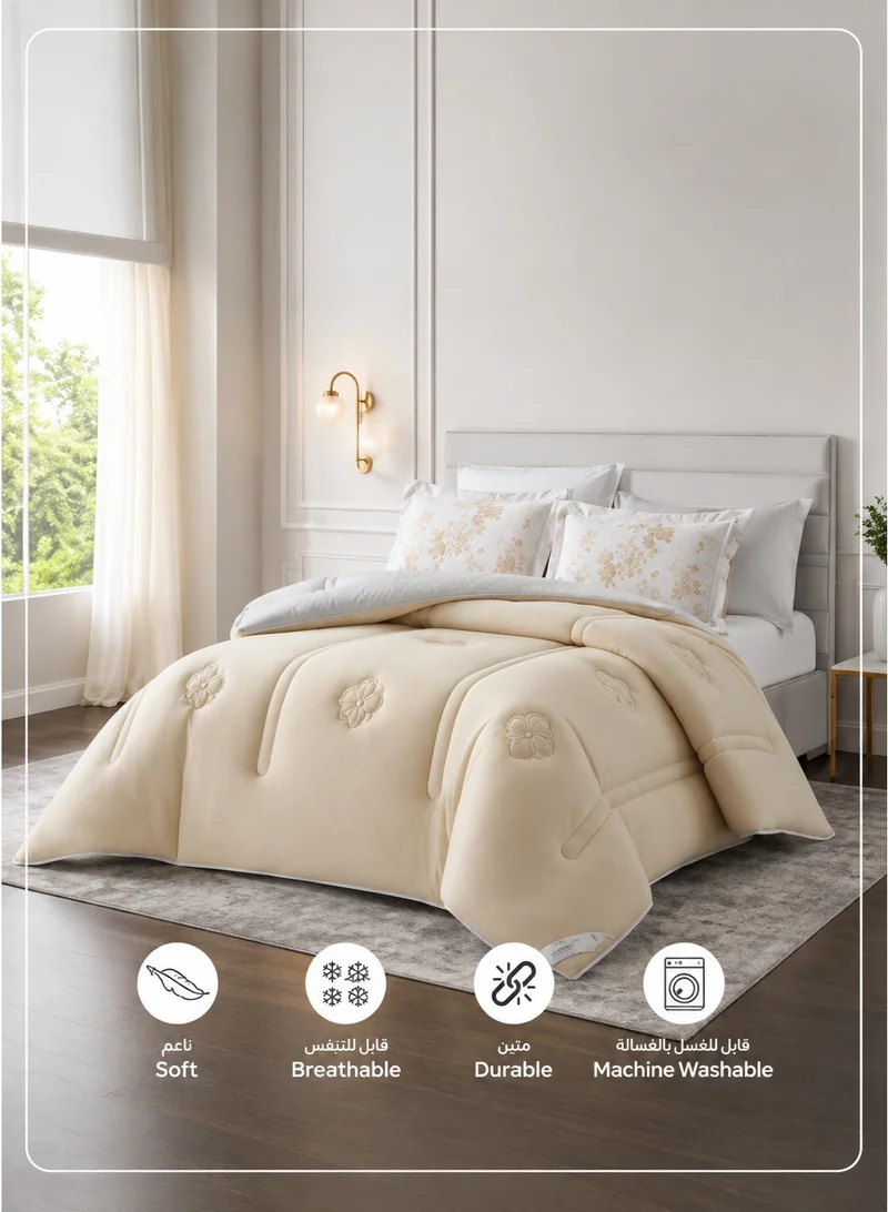 Donetella KING - 6Pcs (200x200) Bedding Comforter Set, King Size 240x260 cm - 6-Pcs Digital Print Quilted Bed Set, Microfiber Fabric - 1 Comforter, 1 Fitted Sheet, 2 Pillow Shams, 2 Pillowcases  | Best Price UAE