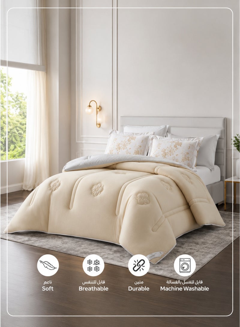 Donetella Bedding Comforter Set, King Size 240x260 cm - 6-Pcs Digital Print Quilted Bed Set, Microfiber Fabric - 1 Comforter, 1 Fitted Sheet, 2 Pillow Shams, 2 Pillowcases - Image 5