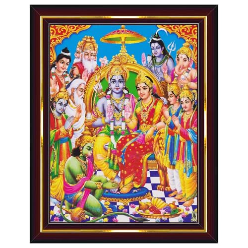 Pavan Photo Laminations Ram Darbar Lord Shri Rama Sita Parivar Family Wall Painting Framed Home Decor (Wood,Acrylic,Brown,Small Size,6x8 Inch) B745S - Image 1