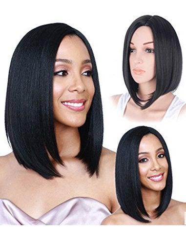 TSNOMORE Black Bob Wig for Women Shoulderlength Straight Short Synthetic Wig for Girls Halloween Costume Party Cosplay Wig