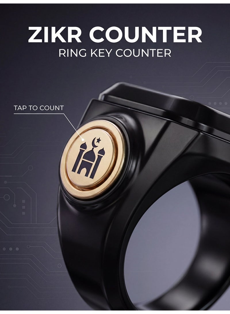 Slema Smart Tasbih Ring Digital Tasbeeh Counter Ring Islamic Prayer Counter 99999 Count Zikr Tracker Prayer Reminder Long Battery Life Lightweight Smart Prayer Ring（black） - Image 2