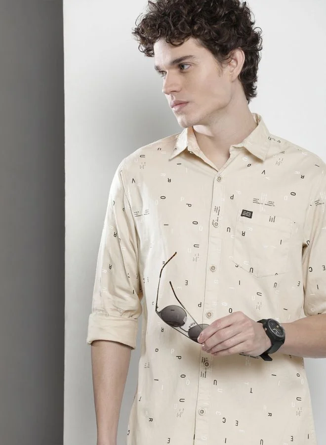 The Indian Garage Co Men Regular Fit Printed Full Sleeves Cutaway Collar Casual Shirt
