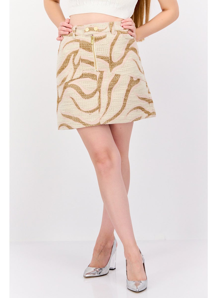 Scotch & Soda Women Textured Mini Skirt, Beige Combo  - Image 1