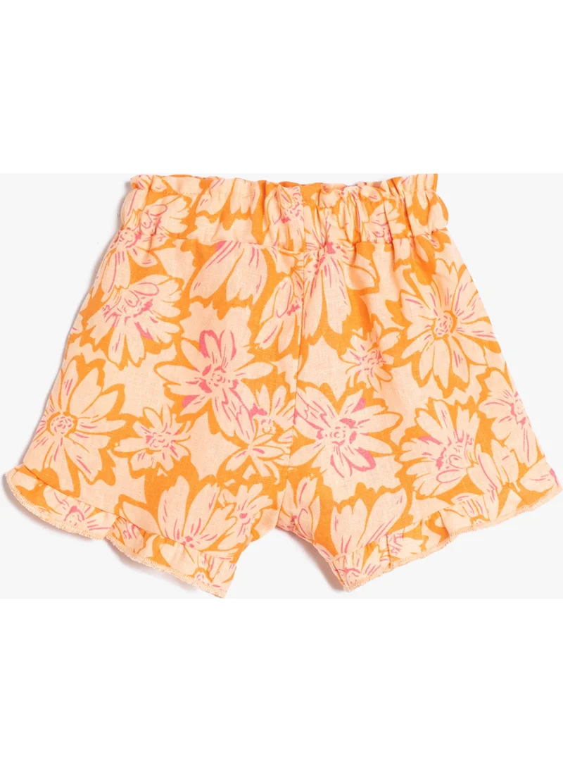 KOTON Baby Girl Shorts Linen Blend Floral Elastic Waist