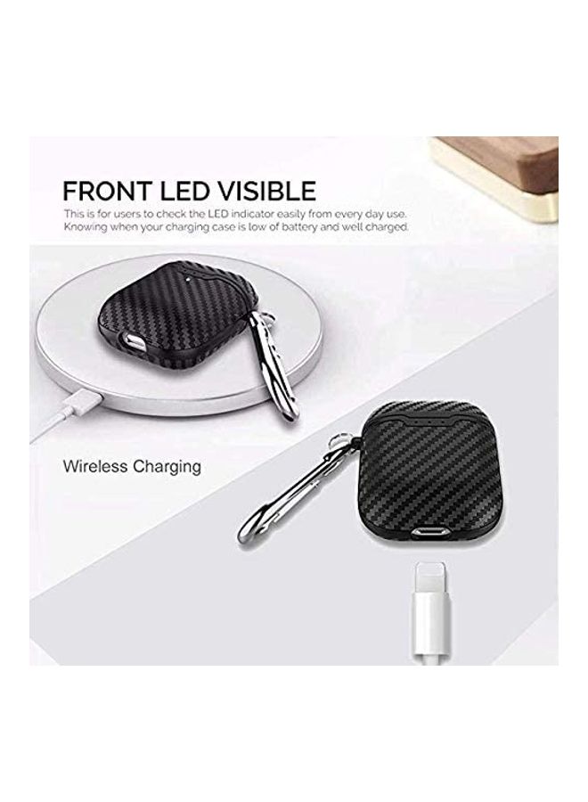 AirPods 2 Case With Carbon Fiber Texture Soft Silicone Shockproof Protective Cover Box Black - Image 2