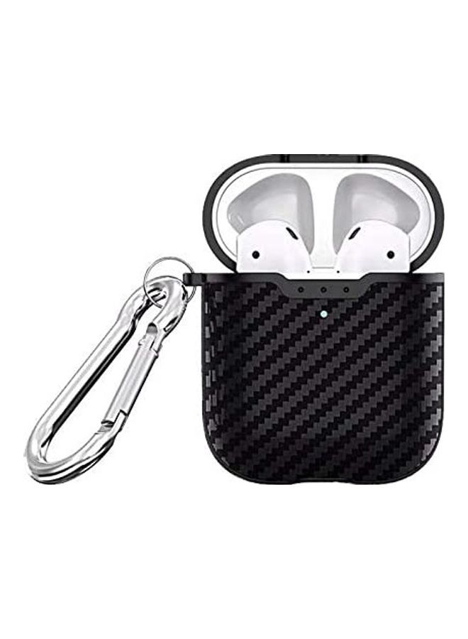 AirPods 2 Case With Carbon Fiber Texture Soft Silicone Shockproof Protective Cover Box Black - Image 1