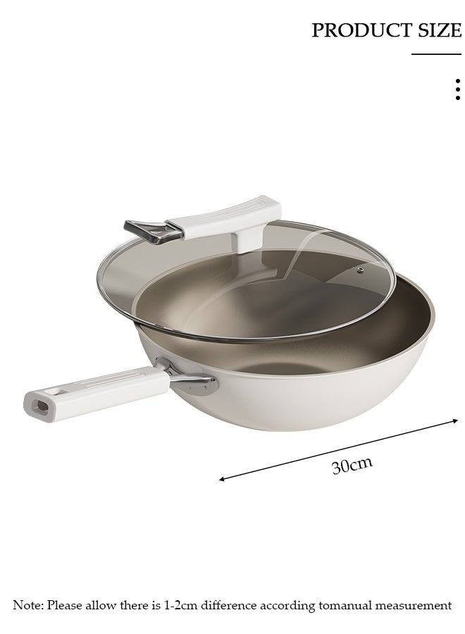 DUNISO Titanium Ceramic Lightweight Frying Pan Skillet Thickened Bottom,30cm Healthy Non-Stick 0 Fluorine Washable Coating Pans with Heat-Resistant Hanging Handle Thickened Glass Lid,Durable Wear and High Temperature Resistance Omelette Pan Compatible with All Stovetops,Ideal Frying, Cooking, Sauteing - Image 2