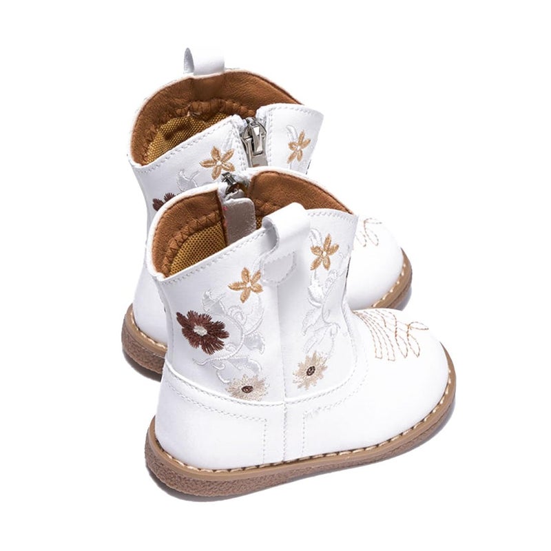 Newsonet Baby Cowboy Cowgirl Boots Infant Western Boys Girls Round Toe Riding Mid Calf for All Seasons 6 9 12 18 24 Months White Size 5 Toddler - Image 3