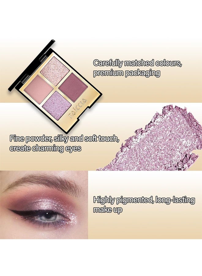 Faiccia Mojito Quad Eyeshadow, 4 Shades Mauve Purple & Pink with Glitter, Matte & Shimmer for Romantic Smoky & Daily Looks 03# - Image 5