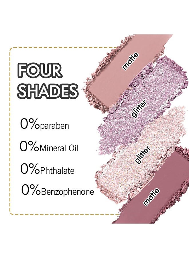 Faiccia Mojito Quad Eyeshadow, 4 Shades Mauve Purple & Pink with Glitter, Matte & Shimmer for Romantic Smoky & Daily Looks 03# - Image 3