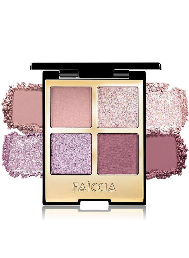 Faiccia Mojito Quad Eyeshadow, 4 Shades Mauve Purple & Pink with Glitter, Matte & Shimmer for Romantic Smoky & Daily Looks 03# - Image 1