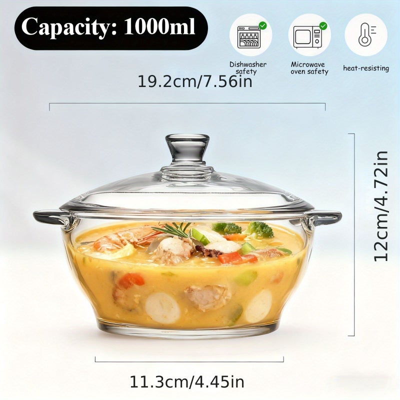 Premium Glass Pot with Lid 1000ml Microwave and Oven Safe Cooking Dish - Image 3
