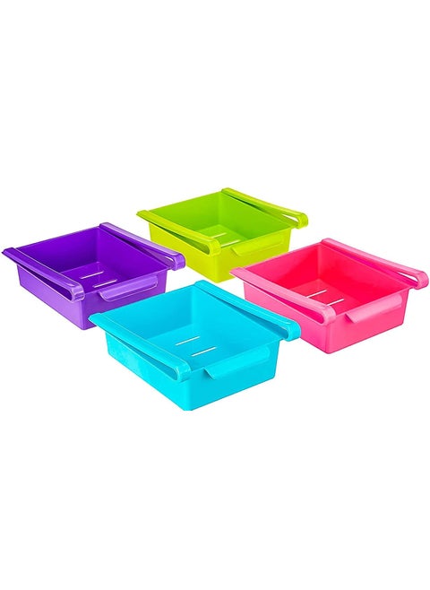 kriya 4 pcs fridge space saver organizer slide storage rack shelf drawer multi colour