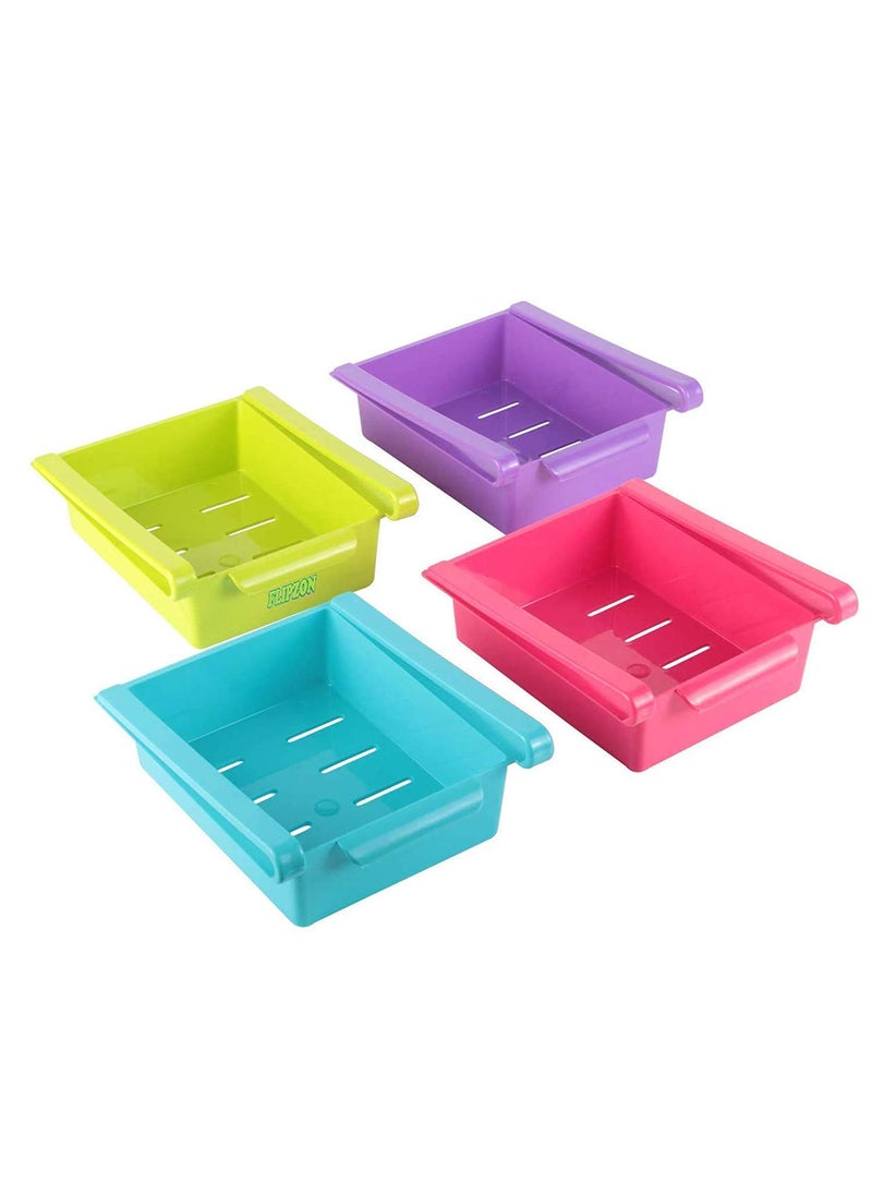 Kriya - kriya 4 pcs fridge space saver organizer slide storage rack shelf drawer multi colour - Image 1