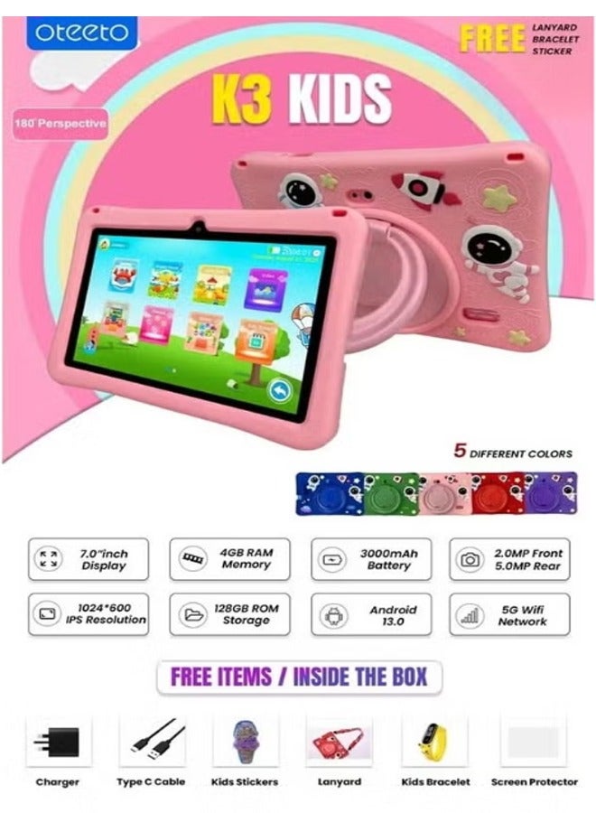 Oteeto Oteeto K3 Kids Tablet 7 Inch Android 13 Learning Tablet for Toddlers and Children 128GB WiFi Dual Camera Parental Controls Preloaded Educational Apps Shockproof Case Safe Kids Tablet with YouTube Touchscreen Device for Preschool Kindergarten and Early Learning - Image 4