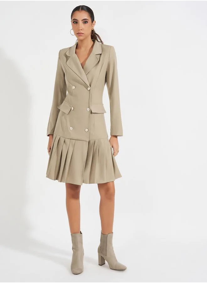 Styli Pleated Hem Blazer Knee Length Dress