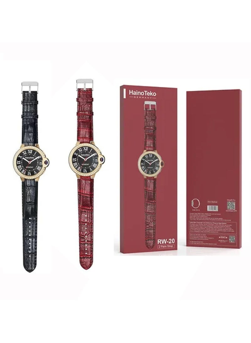 Haino Teko RW 20 Diamond Edition Classic Round Smartwatch | Elegant Red Design, Two Set Straps, Fitness Tracker, Heart Rate Monitor, Sleep Tracking, Stylish Watch for Women & Girls - Image 1