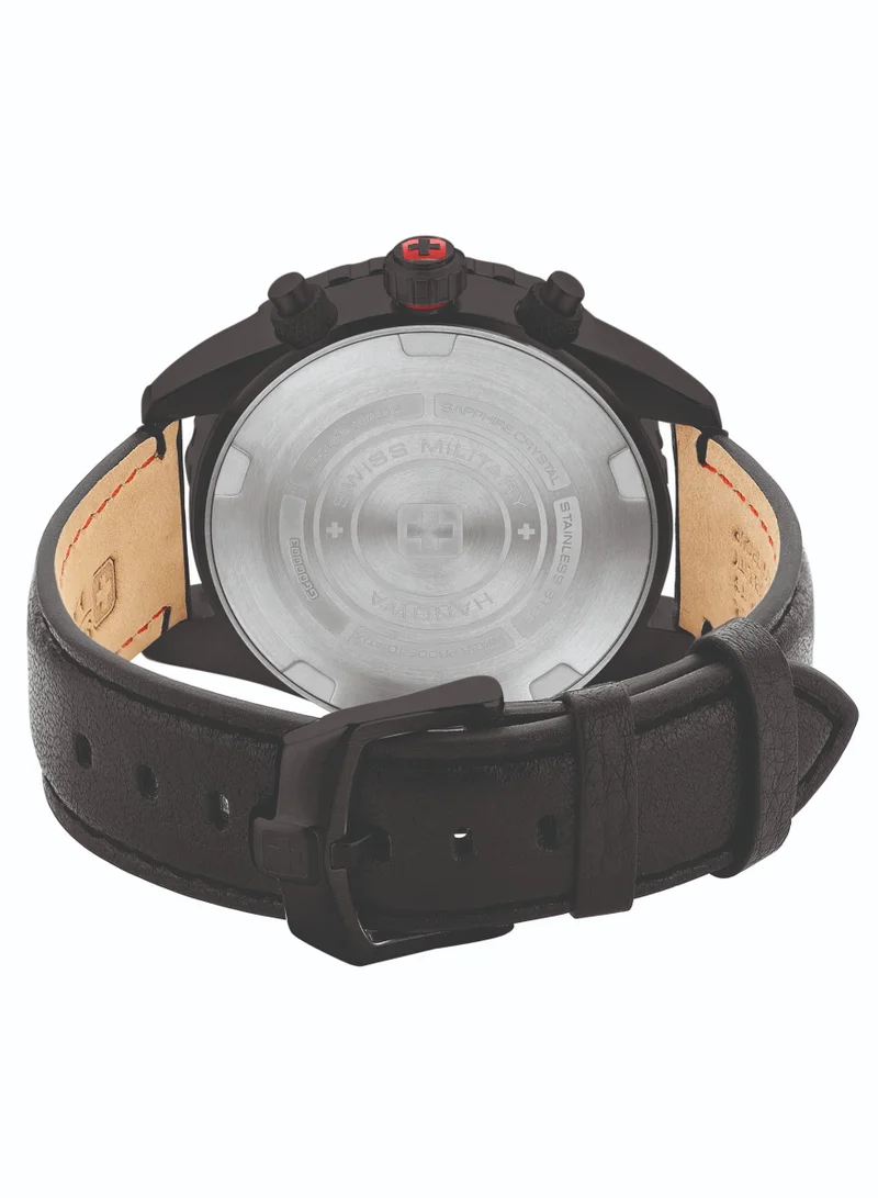سويس ميليتري هانوا Men's Swiss Military Afterburn Chrono Watch For Men With Black Leather Strap  44mm 10ATM - SMWGC0000330
