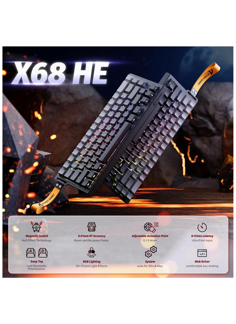 Attack Shark - ATTACK SHARK X68 HE Rapid Trigger Mechanical Gaming Keyboard 60% Wired TKL with Adjustable Actuation,Hall Effect Magnetic Switch,8KHz Polling Rate,RGB Backlit,Top Mount,Side Printed Keycap(Moonlight) - Image 1