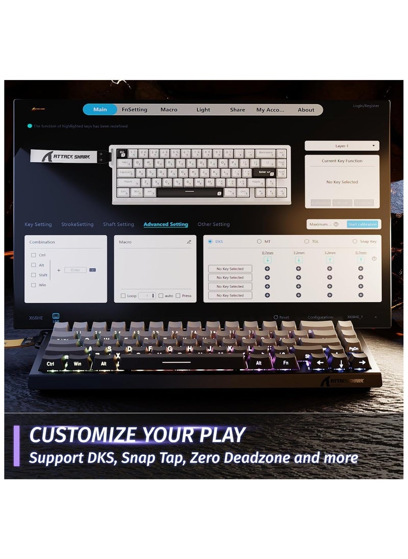 Attack Shark - ATTACK SHARK X68 HE Rapid Trigger Mechanical Gaming Keyboard 60% Wired TKL with Adjustable Actuation,Hall Effect Magnetic Switch,8KHz Polling Rate,RGB Backlit,Top Mount,Side Printed Keycap(Moonlight) - Image 1