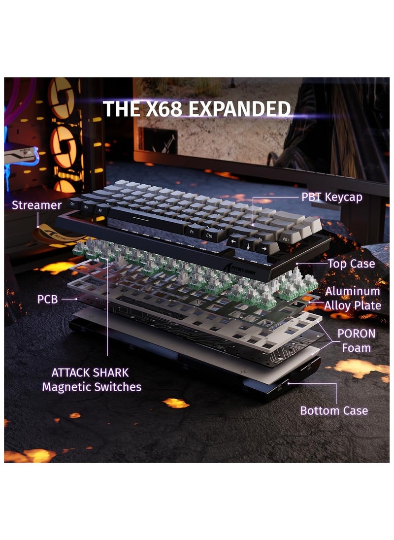 Attack Shark - ATTACK SHARK X68 HE Rapid Trigger Mechanical Gaming Keyboard 60% Wired TKL with Adjustable Actuation,Hall Effect Magnetic Switch,8KHz Polling Rate,RGB Backlit,Top Mount,Side Printed Keycap(Moonlight) - Image 1