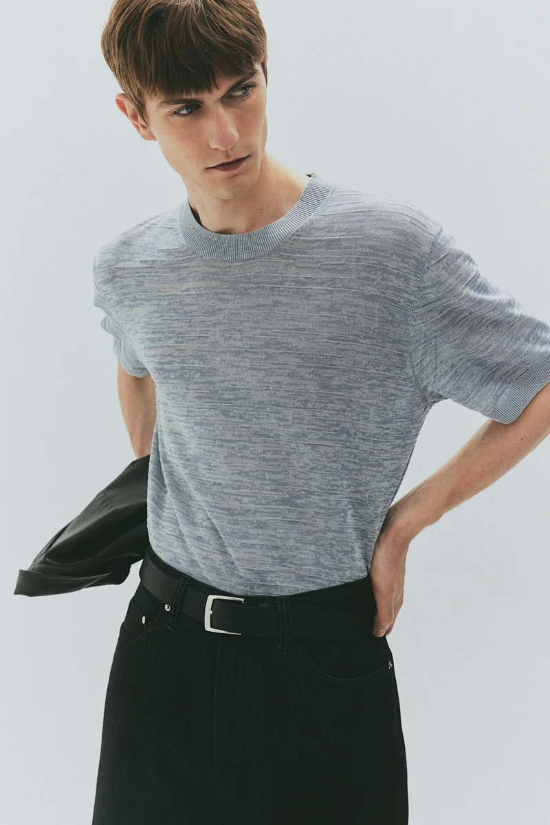 H&M Grey marl Regular Fit Fine-knit T-shirt for Men | Best Price UAE