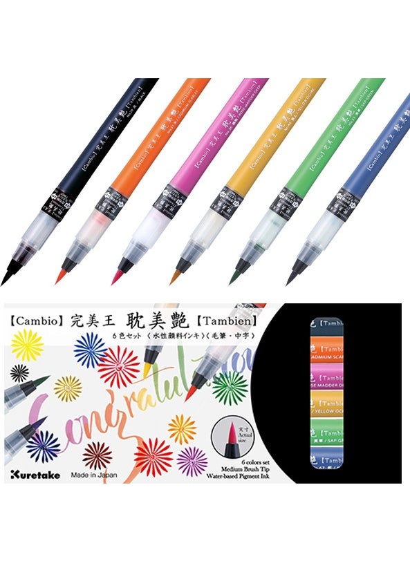 Zig Cambio Tambien Pen Brush Tip Pen Set B 6 Colors  - Image 1