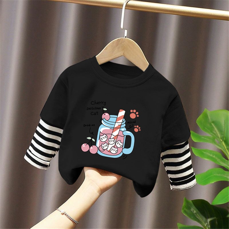 G2049# Boys And Girls Long Sleeve T-Shirt Foreign New Children'S Cartoon Cute Round Neck Base Shirt Fake Two - Image 4