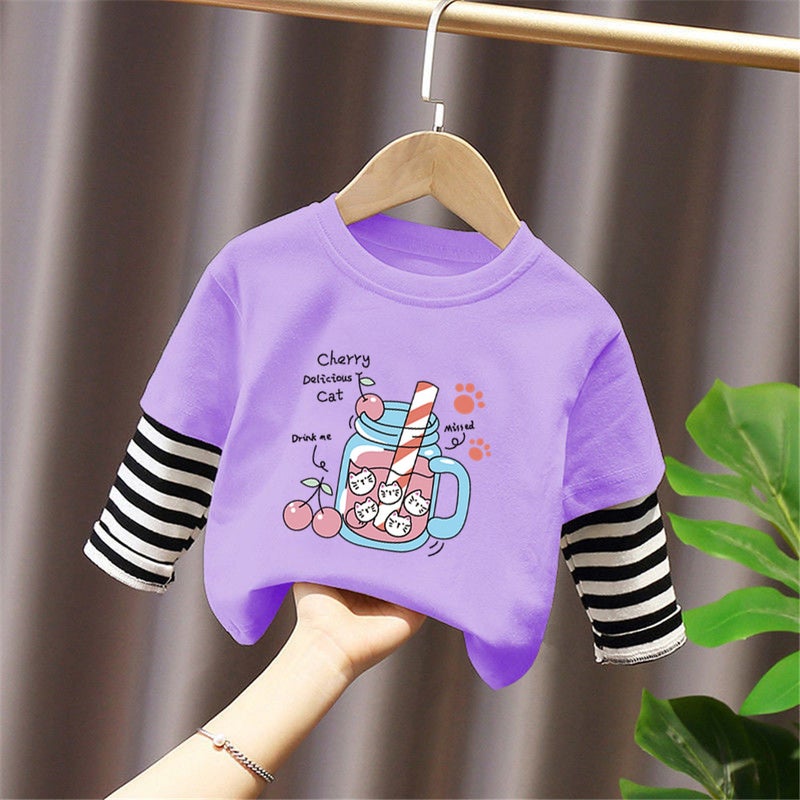 G2049# Boys And Girls Long Sleeve T-Shirt Foreign New Children'S Cartoon Cute Round Neck Base Shirt Fake Two - Image 5