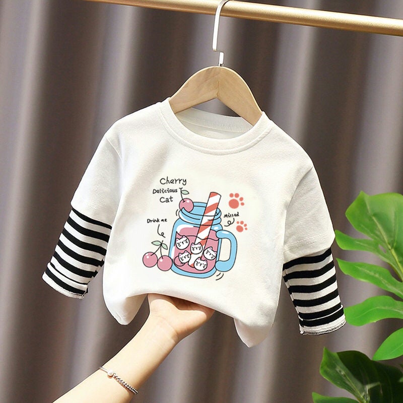 G2049# Boys And Girls Long Sleeve T-Shirt Foreign New Children'S Cartoon Cute Round Neck Base Shirt Fake Two - Image 2