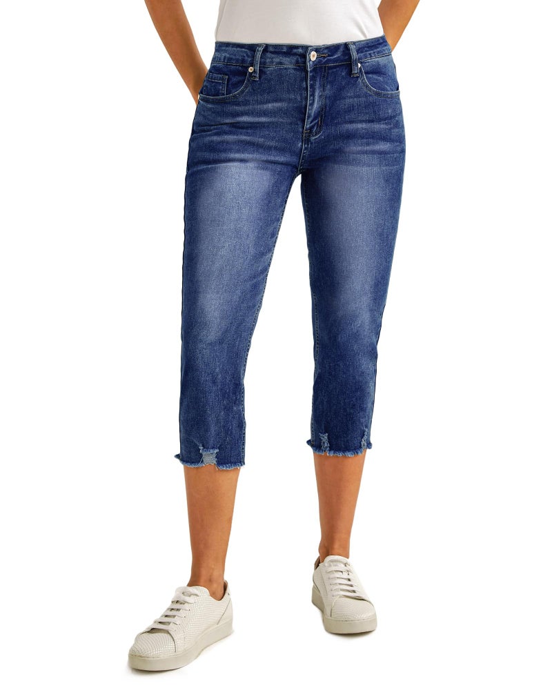 luvamia Jean Capri Pants for Women High Waisted Ripped Skinny Skinny Jeans Stretch Pants for Women Women's Blue Jeans Clothes Womens Stretch Pants Dark Blue Medium Fit Size 8 / Size 10 - Image 1
