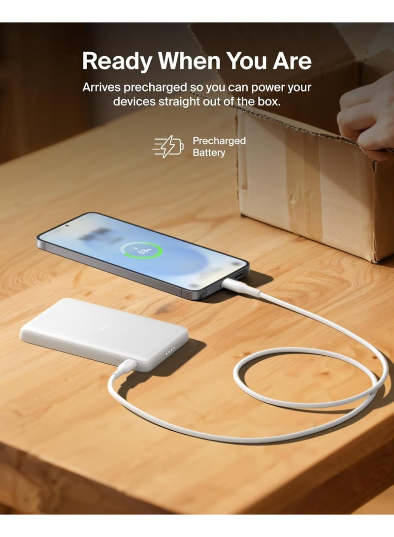 بيلكين باور بانك Belkin BoostCharge مغناطيسي بسعة ‎5000‎ مللي أمبير في الساعة، سهل الحمل، مع حلقة مغناطيسية ومنفذ ‎USB-C‎، مناسب لأجهزة iPhone وGalaxy وPixelsnap وiPad وأجهزة التابلت - به كابل ‎USB-C‎ – أبيض - Image 5