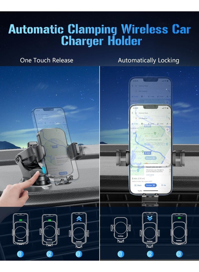 SOLARAE Wireless Car Charger, Fast Charging Phone Holder, 3 in 1 Phone Mount Auto Clamping Car Accessories, Compatible with iPhone 15 14 13 12 11 Xs XR, Samsung S23 Ultra S22 S21 S20/S10+ S9+ Note 9, Black - Image 4
