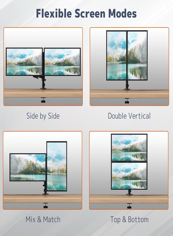 PUTORSEN حامل شاشة PUTORSEN لشاشتين مقاس 17-32 بوصة، قابل لتعديل الارتفاع مع ذراع احترافي يتحمل وزن 9 كجم، قابل للإمالة والدوران، متوافق مع معيار VESA 75/100 مم - Image 5