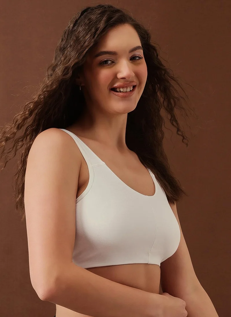 Clovia White Clovia Non-Padded Non-Wired Full Coverage Everyday T-shirt Bra in White - Cotton for Women | Best Price UAE