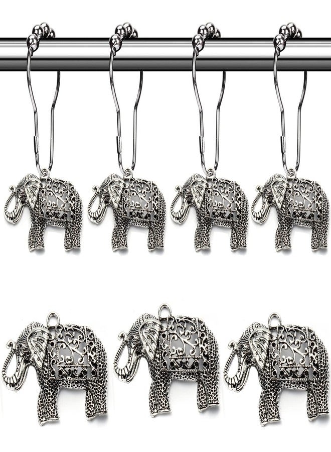 Aimoye Elephant Shower Curtain Hooks Rings - Misty Forest Shower Curtain Hooks Rust Proof, Chic Decorative Shower Curtain Hangers, Cute Nature Animal Vintage Theme Bathroom Decor - Image 1