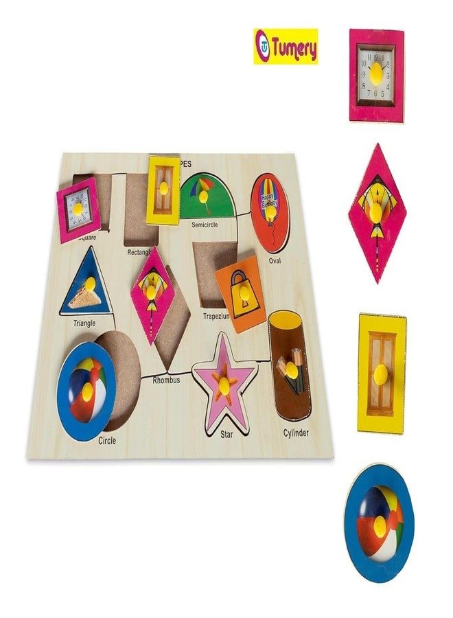 Tumery Eco-Friendly Wooden Toys Educational Puzzle for Early Learning, Colorful Montessori Toy for Pre-Schooler Kids, 1 Year to - 5 Year Kids Multicolor (Shapes Toy) - Image 3