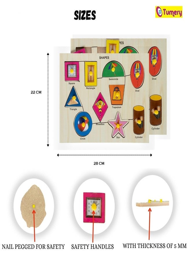Tumery Eco-Friendly Wooden Toys Educational Puzzle for Early Learning, Colorful Montessori Toy for Pre-Schooler Kids, 1 Year to - 5 Year Kids Multicolor (Shapes Toy) - Image 2