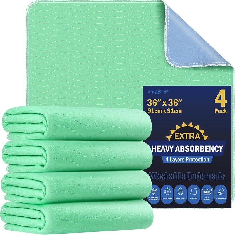 FYGRIP 4 Pack 36 x 36 Extra Heavy Absorbency Washable Underpads Waterproof Quick Drying Nursing Pads Incontinence Bed Pads Reusable Washable Pee Pads for Dogs Diaper Changing  Adults - Image 1