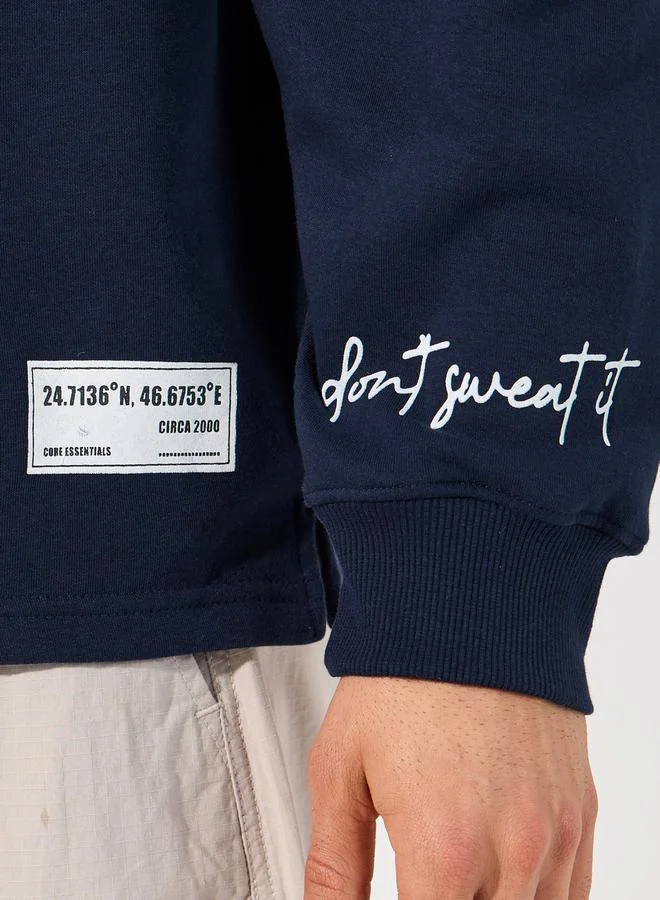 Styli Slogan Print Longline Boxy Sweatshirt with Slide Slit