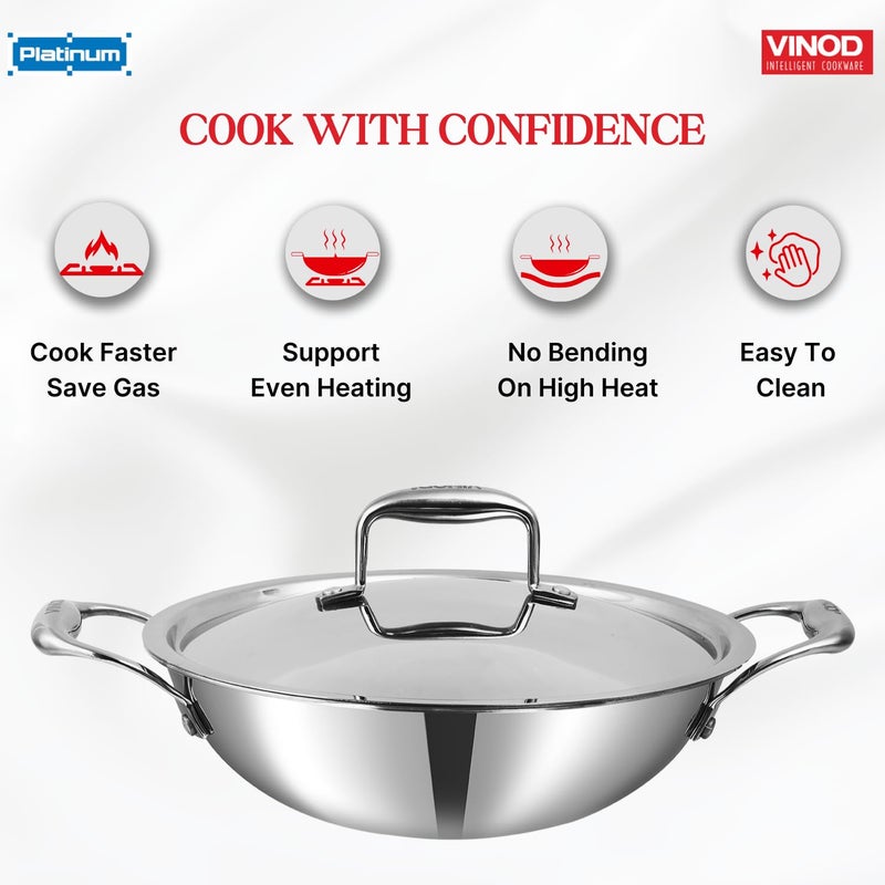 VINOD Vinod SAS Pro Platinum Stainless Steel Non Stick Extra Deep Kadai with Lid- 4.8 Litre, 28cm / Hexa Design Triply Kadhai/Ceramic Coating, Induction Base - 5 Year Warranty - Image 4