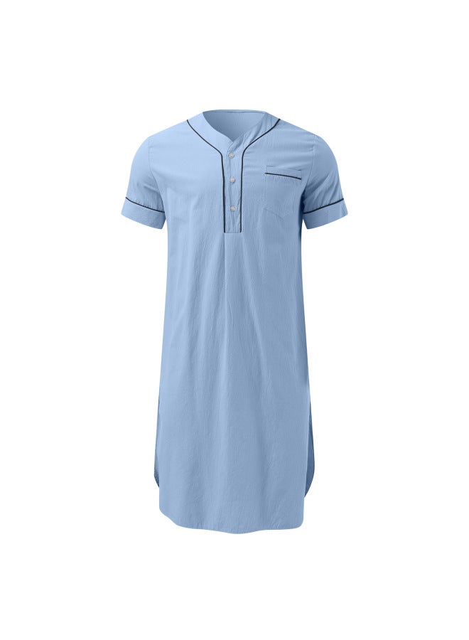 Men's Short-sleeved Thin Muslim Nightgown Solid Color Home Wear Loose Men's Nightgown